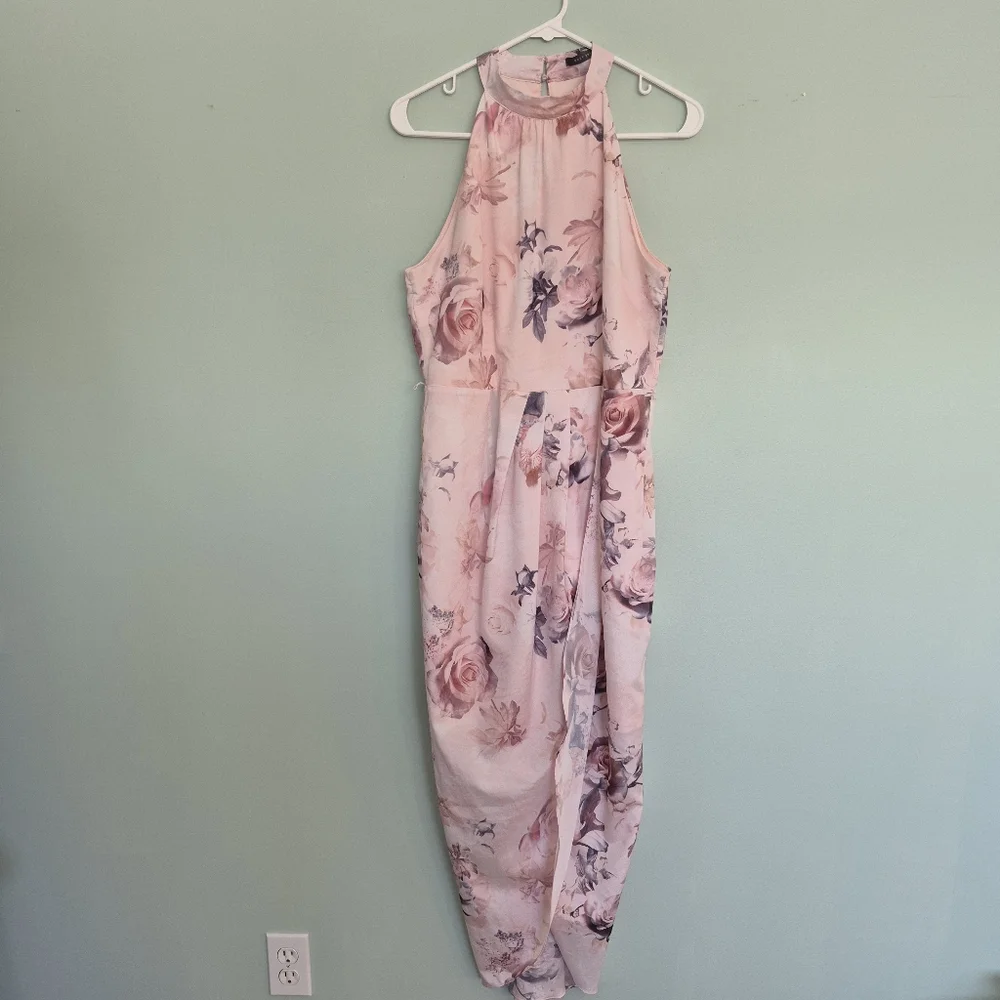 Suzy Shier Women's Romantic Feminine Pink Floral Halter Rose Dress Size M - Picture 2 of 9
